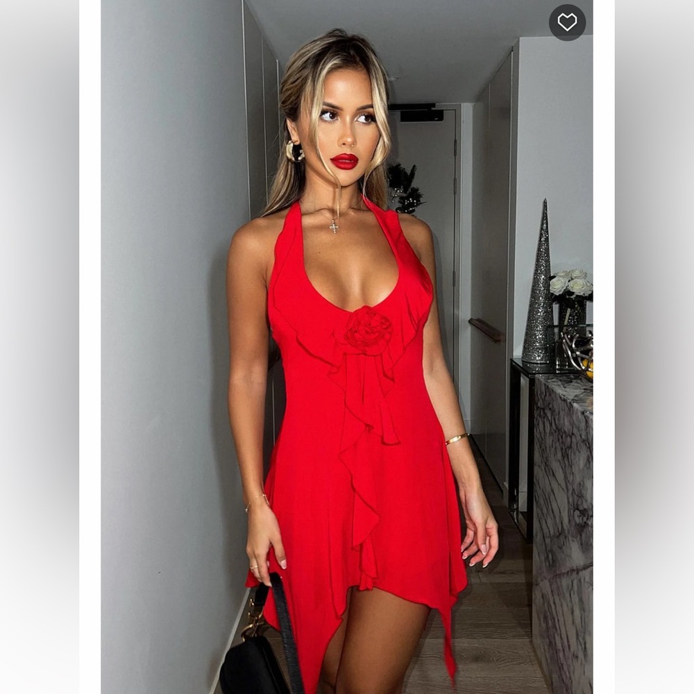 White Fox Boutique mini red halter dress